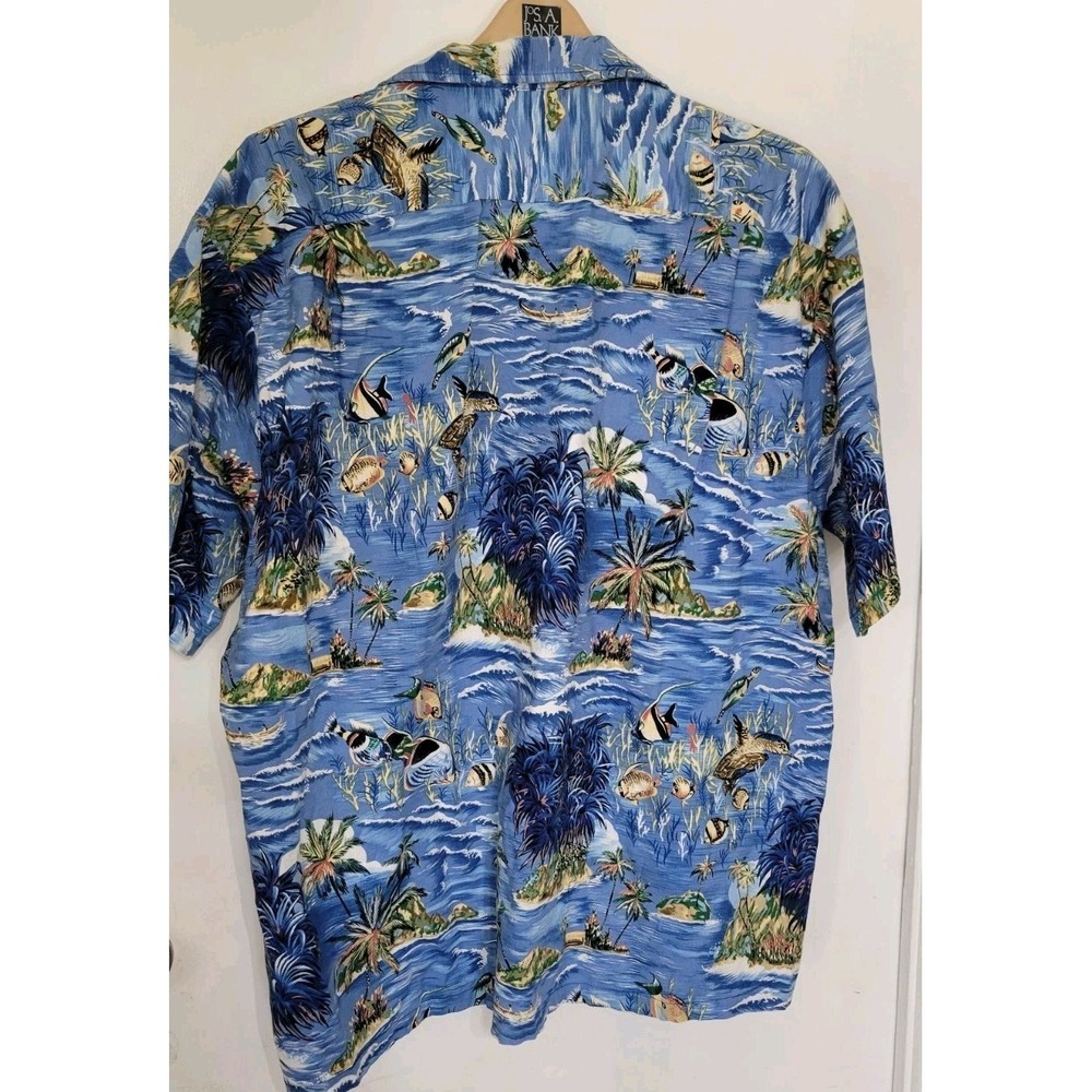 RJC Mens Short Sleeve Fish and Sea Hawaiian Shirt USA 3XL Blue Multi Cotton